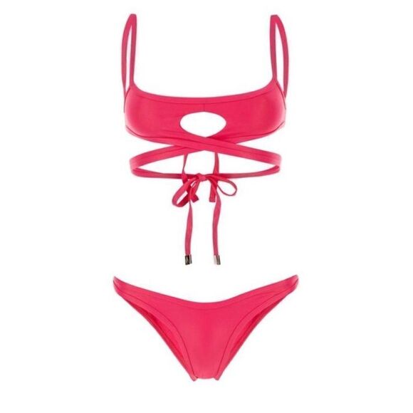 Attico The Attico NWT Cut Out Detailed Stretched Bikini Set in Fuchsia Sz M $350 - Picture 6 of 12